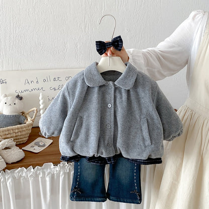 【BABY】冬新作蝶結び裏起毛ジャケット、ブルーデニムパンツSK108310