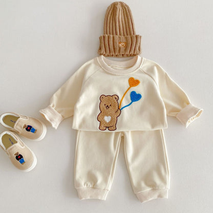 【BABY&KID】韓国風クマロゴカジュアルセットアップSK032204