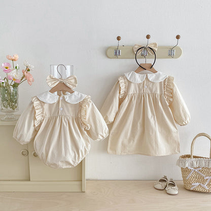 【姉妹服】小花イエローフラワーロンパース、ワンピースSK101115
