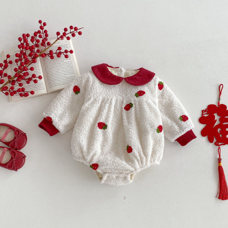 【BABY】冬新作いちご裏起毛カバーオールSK102707