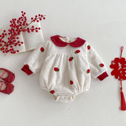 【BABY】冬新作いちご裏起毛カバーオールSK102707