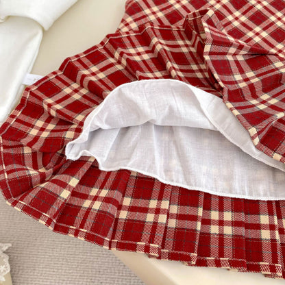 【BABY&KID】学院風チェックワンピース、さくらんぼ刺繍襟ＴシャツSK100842