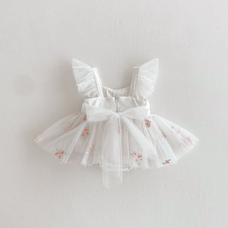 【BABY】夏新作 フラワー刺繍プリンセスロンパースワンピSK081708