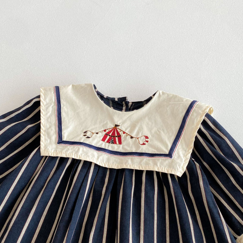 【BABY&KID】レトロ刺繍ストライプワンピースSK092325