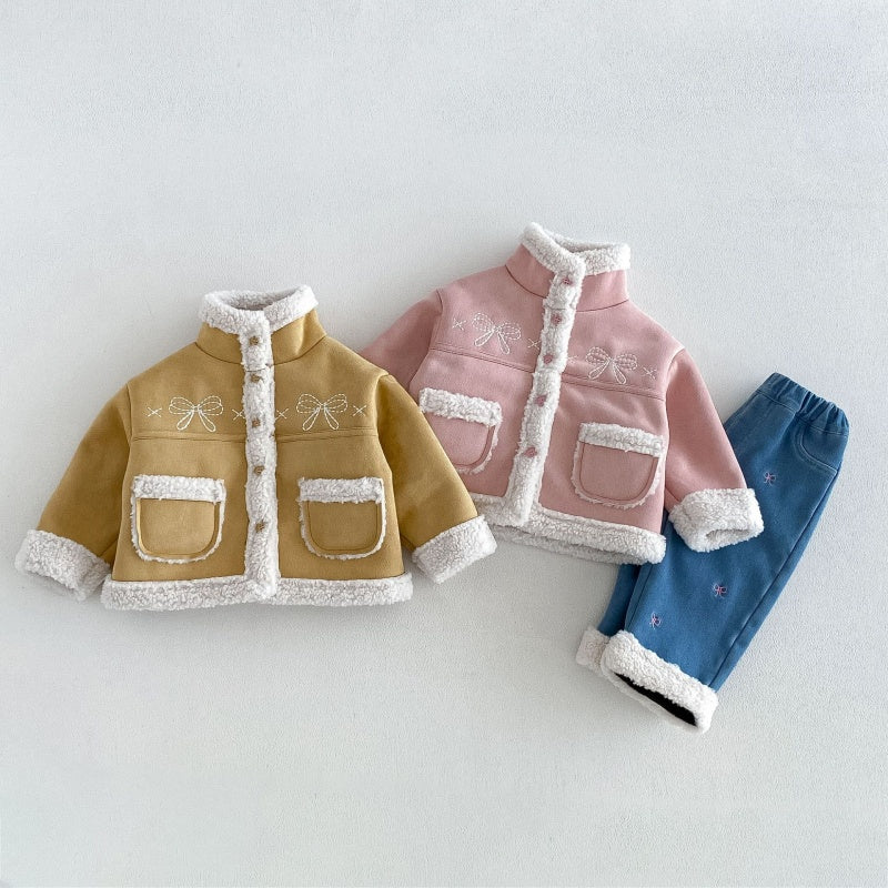 【BABY&KID】冬新作蝶結び裏起毛ジャケット、デニムパンツSK108523