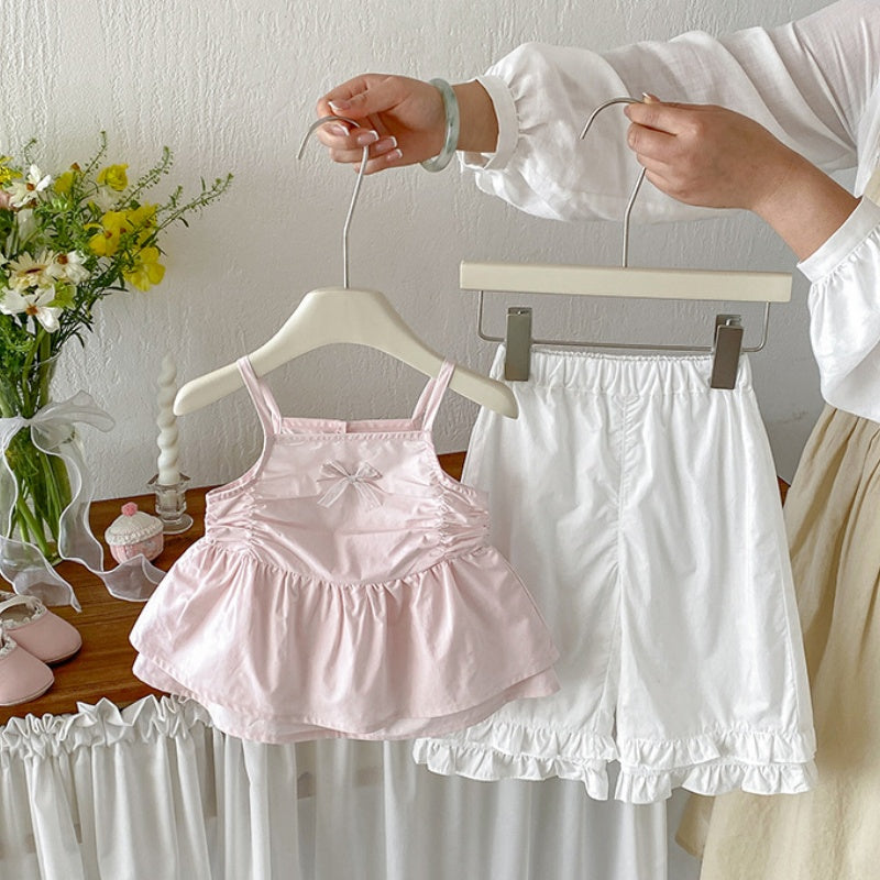 【BABY】夏新作スウィート蝶結びキャミトップス＆フリルワイドパンツSK105710
