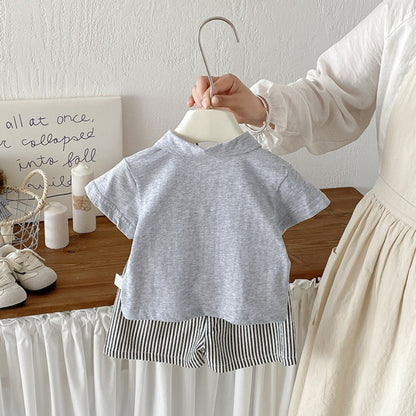 【BABY】夏新作カートゥーンワッペンTシャツ、ストライプショートパンツSK104808