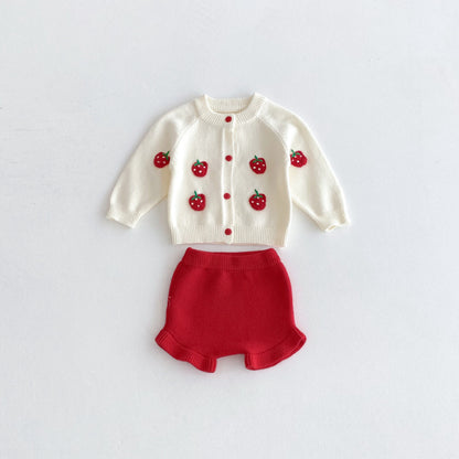 【BABY】いちご柄ニットセットアップSK092401