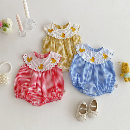 【BABY】夏新作 アヒルの子チェックロンパースSK072215