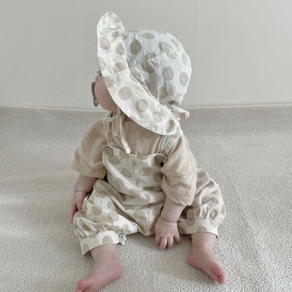 【BABY】夏新作 チェックorドットサロペットロンパース＆ライオンプリントTシャツ＆帽子3点セットSK010207