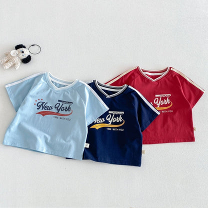 【BABY&KID】夏新作VネックロゴTシャツ、ボーダーショートパンツSK105515
