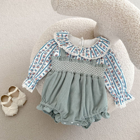 【BABY】コーデュロイ切替フリルロンパースSK100607