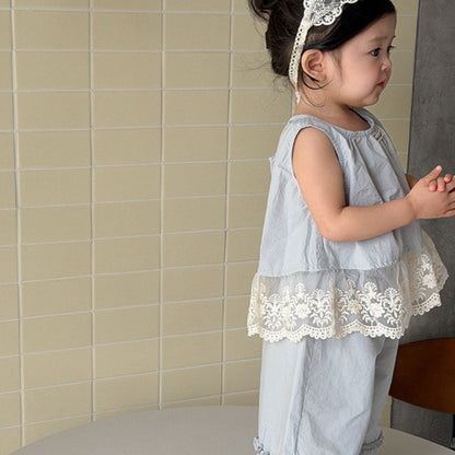 【BABY&KID】夏新作韓国風レースフラワーセットアップSK104803