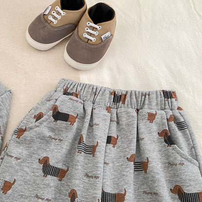 【BABY&KID】キュートなダックスフンドプリントセットアップSK092721