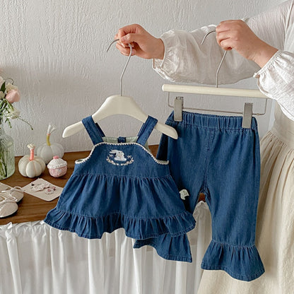 【BABY】夏新作カートゥーン刺繍デニムセットアップSK105312