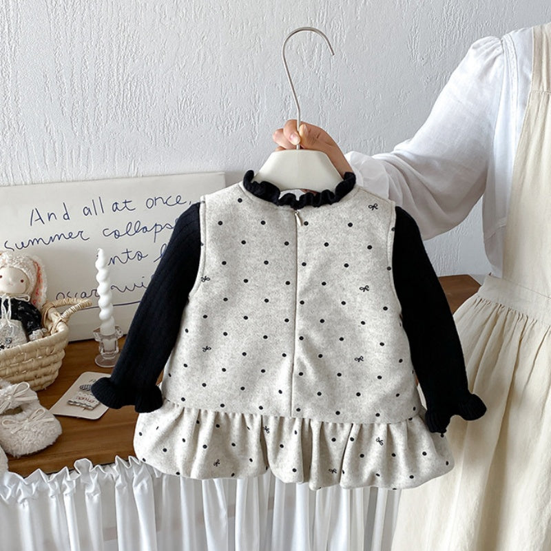 【BABY】冬新作厚手ドットワンピース、フリル襟トップスSK107613