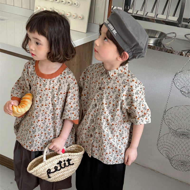 【BABY&KID】夏新作 フラワープリント半袖Tシャツ、シャツSK080506