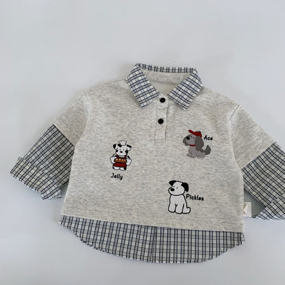 【BABY&KID】子犬柄チェック切り替えスウェットSK100507