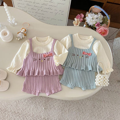【BABY】猫ベスト&ニットトップス&バルーンパンツ3点セットSK100732