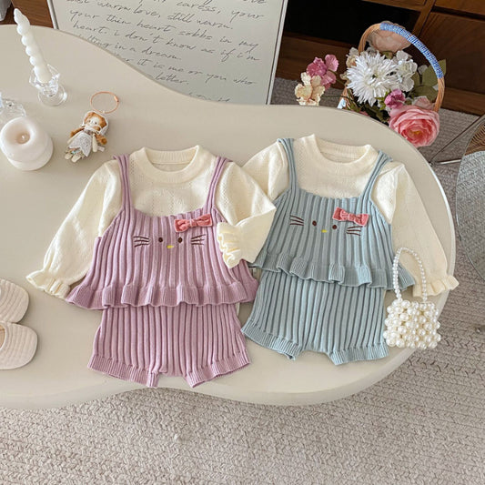 【BABY】猫ベスト&ニットトップス&バルーンパンツ3点セットSK100732