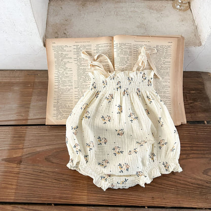 【BABY】コットン花柄半袖ロンパース、キャミロンパース、トップスセット、サロペットSK062112