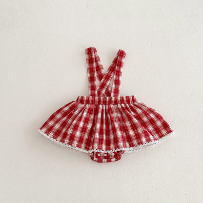 【BABY】チェックサロペットロンパース＆うさぎ刺繍SK103618