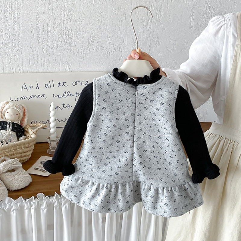 【BABY】冬新作小花柄裏起毛ワンピース、ハイネックニットSK108313