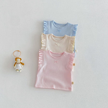 【BABY&KID】夏新作無地フリルスリーブタンクトップ、パンツSK104623