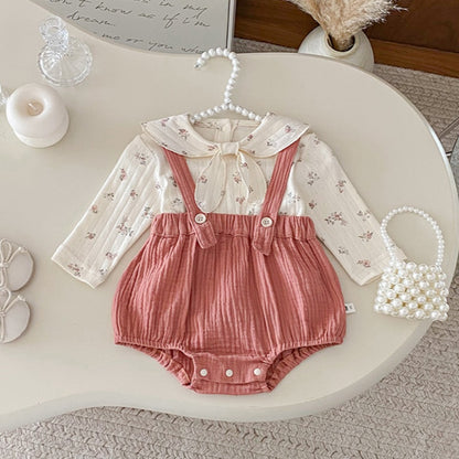 【BABY】リボン結び小花柄トップス&サロペットロンパースSK100440