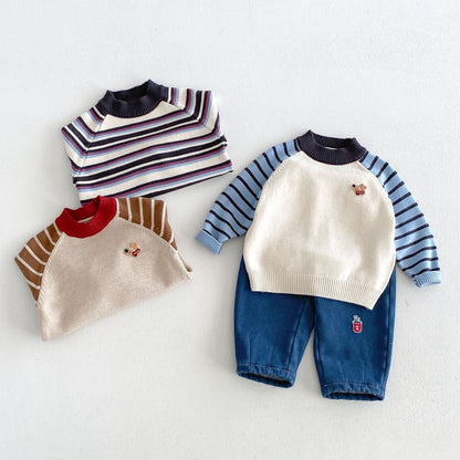 【BABY&KID】冬新作カートゥーンボーダーニット、ワッペンデニムパンツSK107718