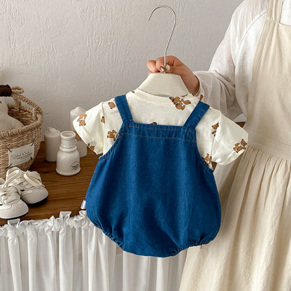 【BABY】夏新作くま刺繍デニムロンパース＆くまTシャツSK104509