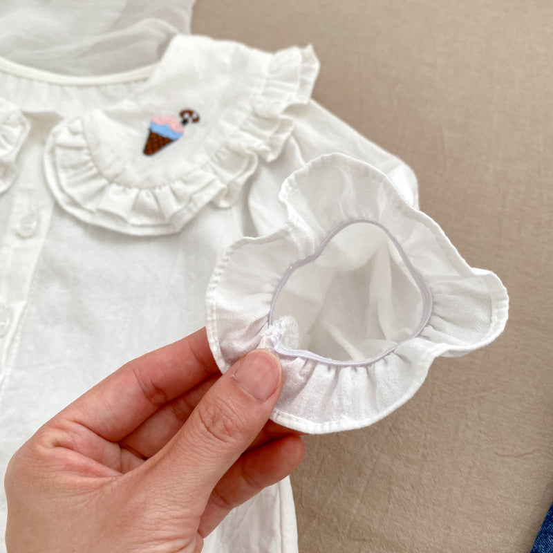 【BABY&KID】くま刺繍ジャンパースカート、カートゥーン刺繍襟ブラウスSK100841