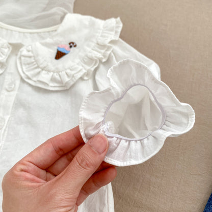 【BABY&KID】くま刺繍ジャンパースカート、カートゥーン刺繍襟ブラウスSK100841