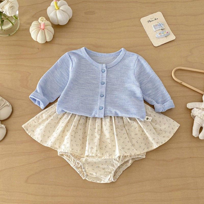 【BABY】ライトブルーニットカーディガン＆小花柄ブルマSK103712