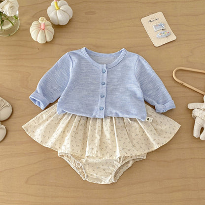 【BABY】ライトブルーニットカーディガン＆小花柄ブルマSK103712