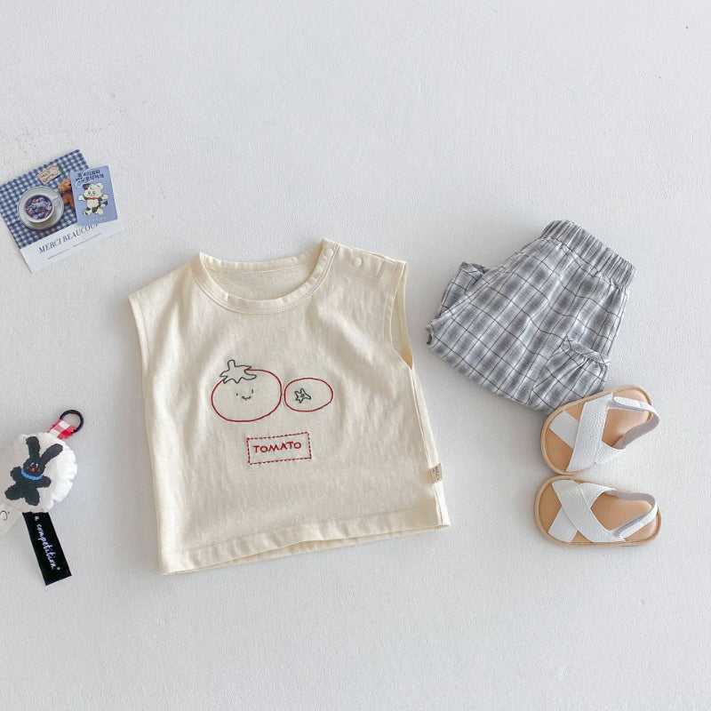 【BABY&KID】夏新作 Tomatoノースリーブ、チェックパンツSK080613
