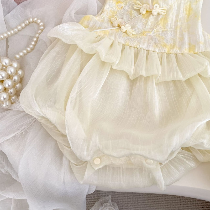 【BABY&KID】夏新作チャイナボタンチュールバルーンロンパース、ワンピースSK106407
