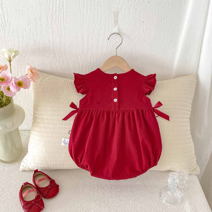 【BABY】夏新作 いちご刺繍ロンパースSK081507