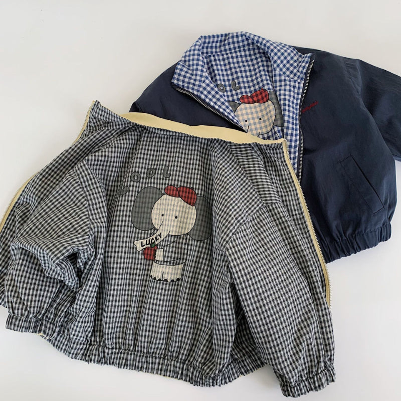 【BABY&KID】チェック象柄or無地リバーシブルコートSK100528