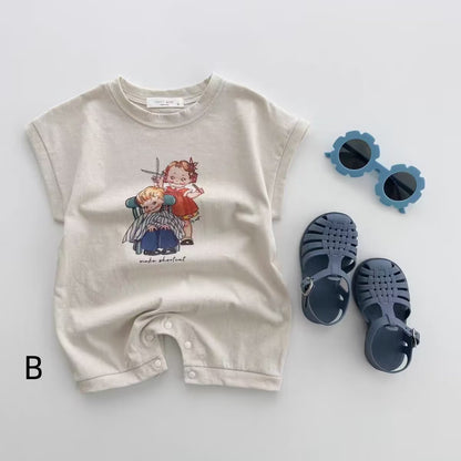 【BABY】夏新作 英字＆カートゥーンプリントオールインワンSK071802