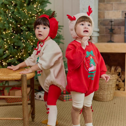 【BABY】ツリー＆うさぎ柄ロンパース、蝶結びレギンス、角帽子SK102816