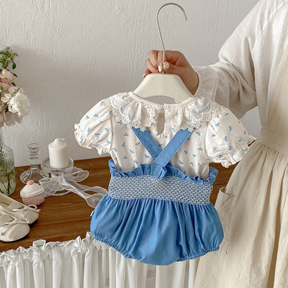 【BABY】夏新作総柄蝶結びTシャツ＆サロペットロンパースSK104511