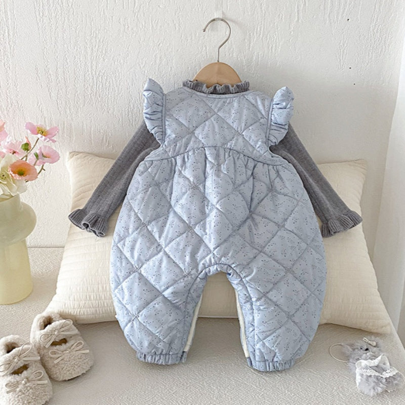 【BABY】冬新作小花柄蝶結び裏起毛カバーオールSK102704