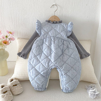 【BABY】冬新作小花柄蝶結び裏起毛カバーオールSK102704