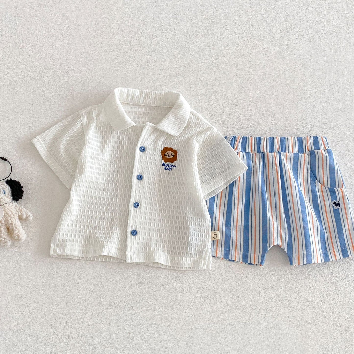 【BABY&KID】夏新作 通気ワッペンシャツ、ストライプショートパンツSK105112