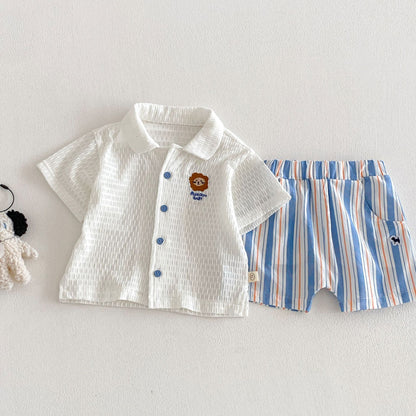 【BABY&KID】夏新作 通気ワッペンシャツ、ストライプショートパンツSK105112