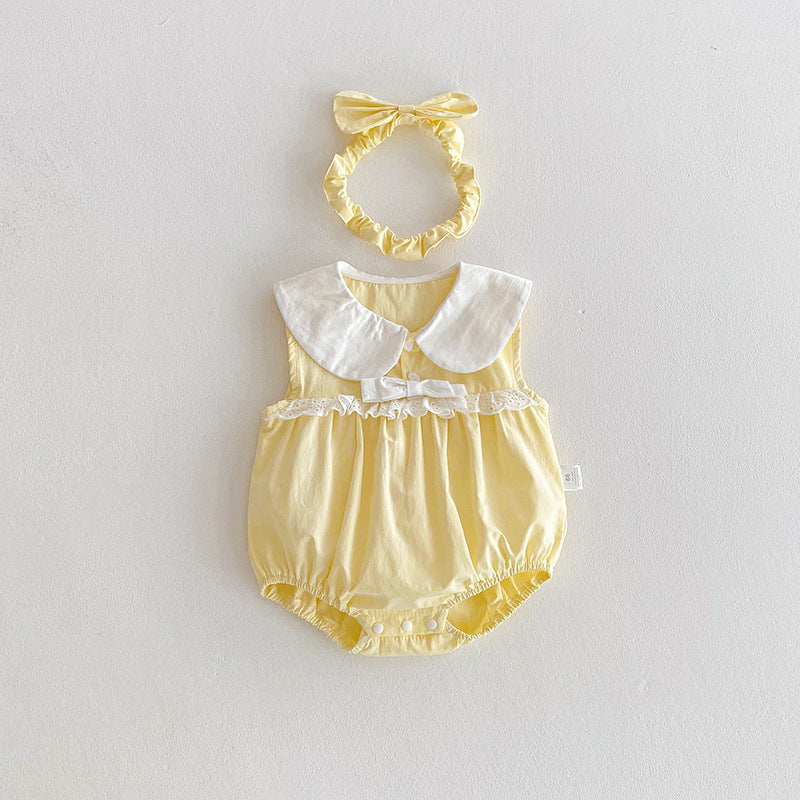 【姉妹服】夏新作 クリームイエローロンパース、ワンピースSK081635