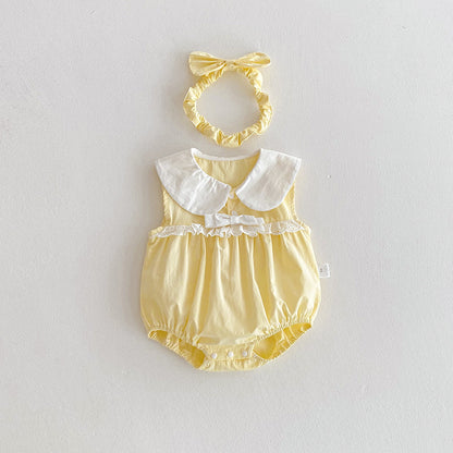 【姉妹服】夏新作 クリームイエローロンパース、ワンピースSK081635