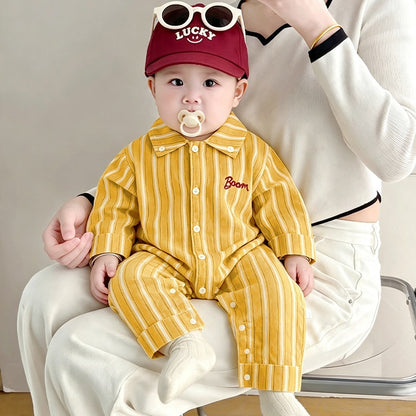 【BABY】イエローストライプカバーオールSK106712