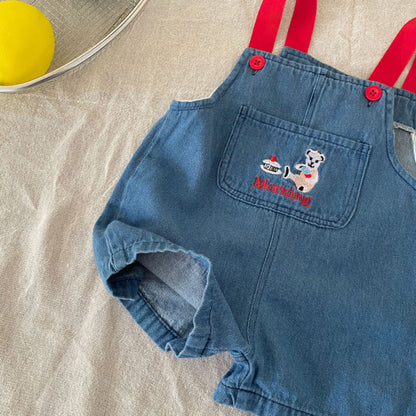 【BABY】夏新作 くま刺繍デニムサロペットSK092624